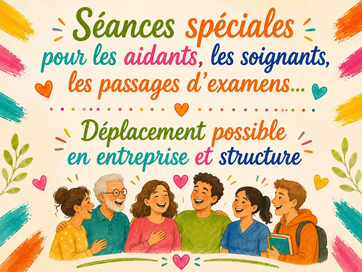Séances spéciales pour les aidants, les soignants, les passages d'examens... Déplacement possible en entreprise et structure